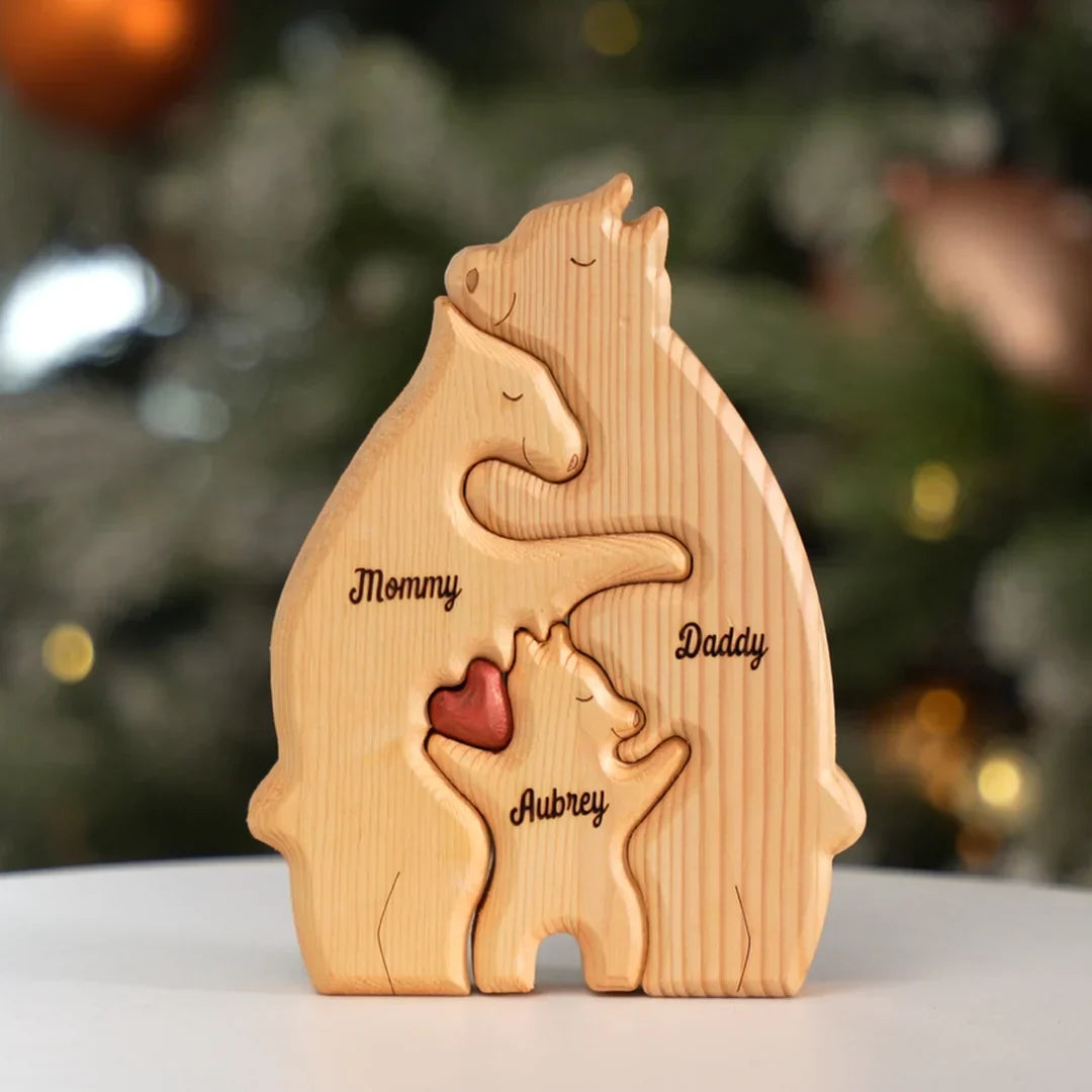 Personalizované dřevěné rodinné puzzle s medvědem 