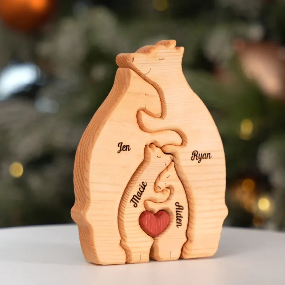 Personalizované dřevěné rodinné puzzle s medvědem 
