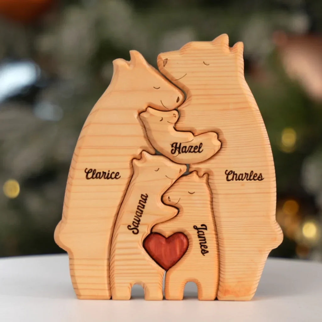 Puzzle de oso familiar personalizado de madera 