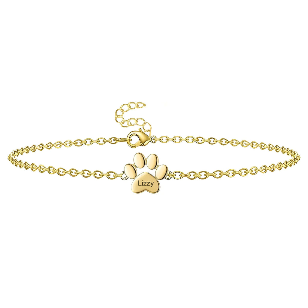 Brățară personalizată cu lăbuță din oțel inoxidabil unisex, model Tinou — Auriu